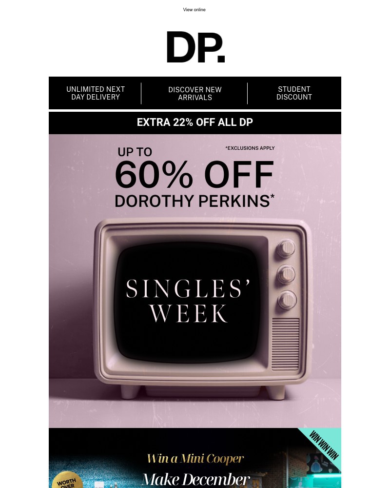 Screenshot of email sent to a Dorothy Perkins Newsletter subscriber