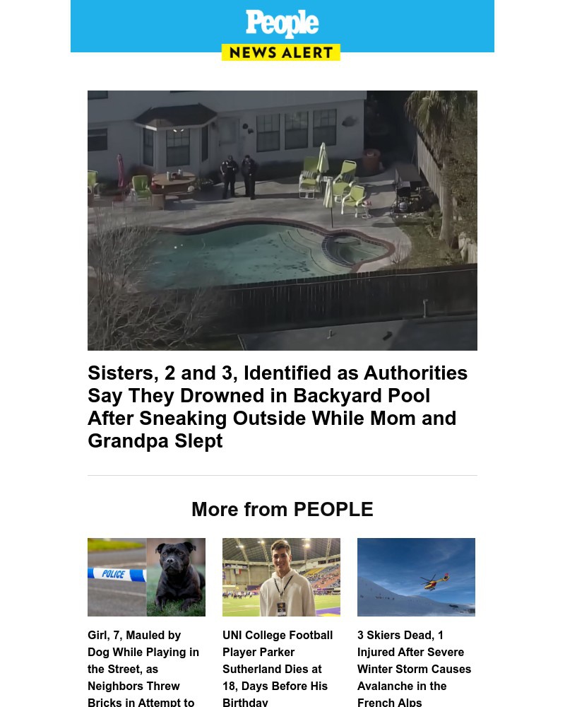 Screenshot of email sent to a People Newsletter subscriber