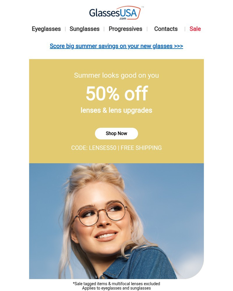 Screenshot of email sent to a Glasses USA Newsletter subscriber