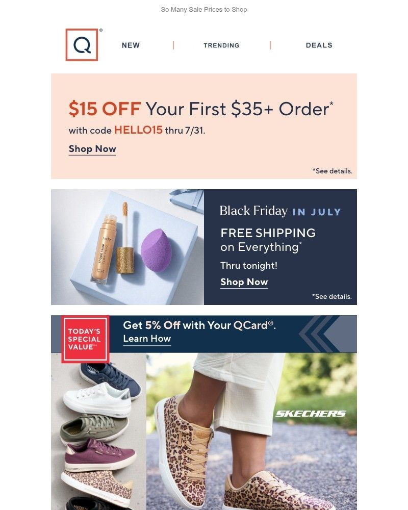 Screenshot of email sent to a QVC Newsletter subscriber