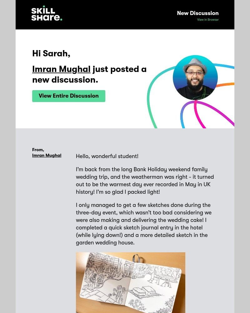 Screenshot of email sent to a Skillshare Registered user