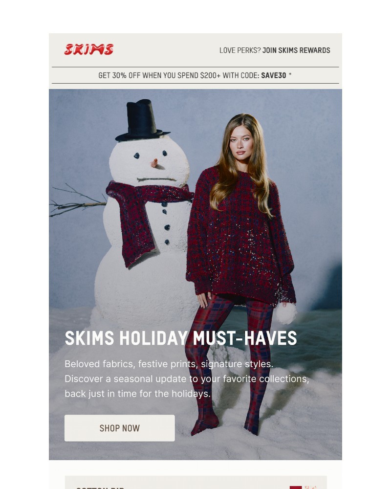 Screenshot of email sent to a Skims Newsletter subscriber