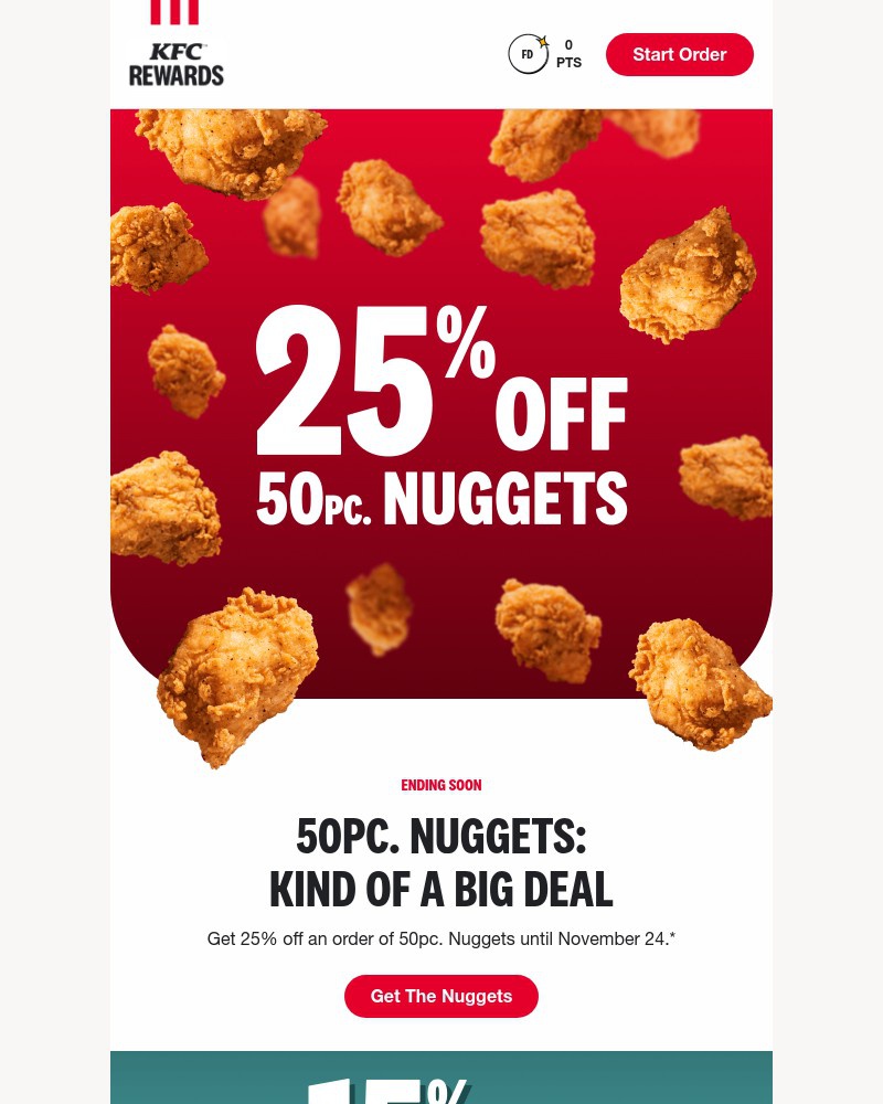 Screenshot of email sent to a Kentucky Fried Chicken Registered user