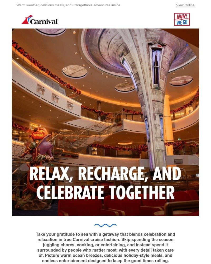 Screenshot of email sent to a Carnival Cruise Line Registered user