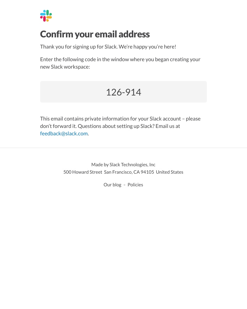 Screenshot of email sent to a Slack Trial user