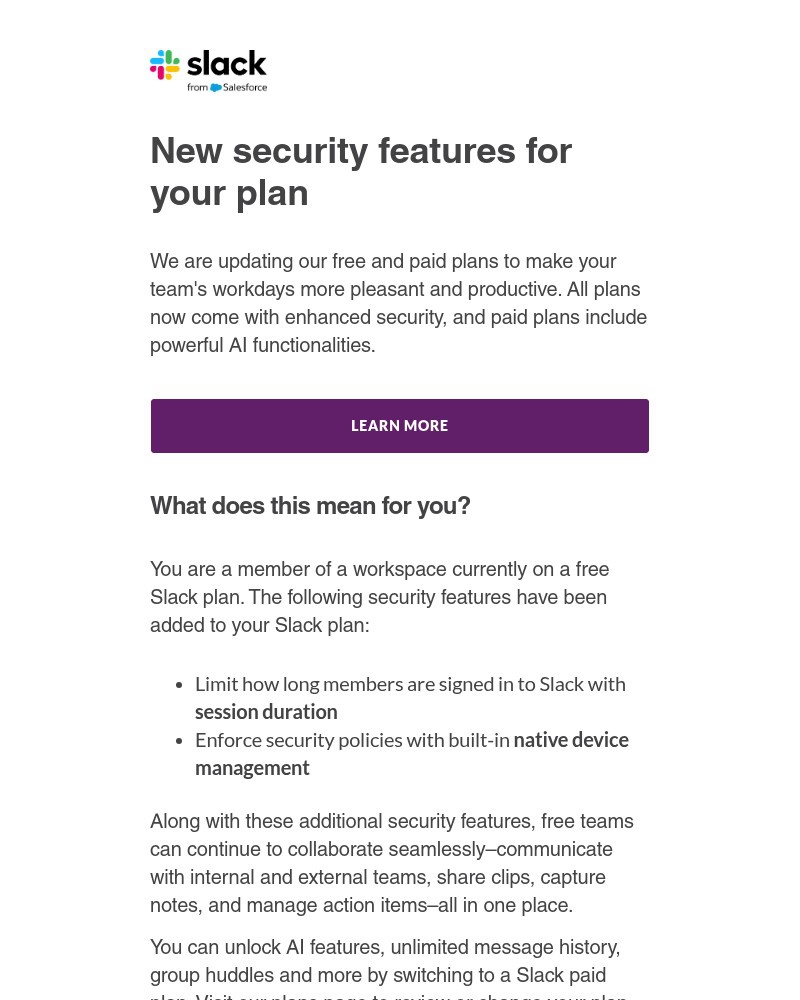 Screenshot of email with subject /media/emails/slacks-free-plan-will-now-include-additional-security-features-b466f1-cropped-716d79f9.jpg