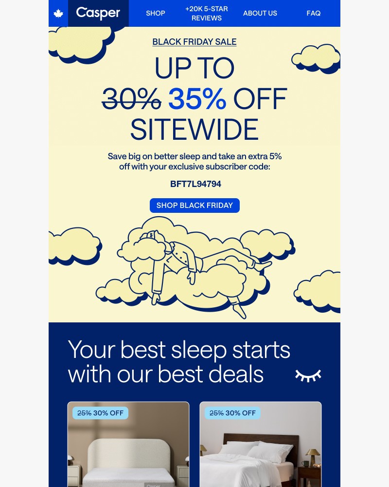 Screenshot of email sent to a Casper Newsletter subscriber