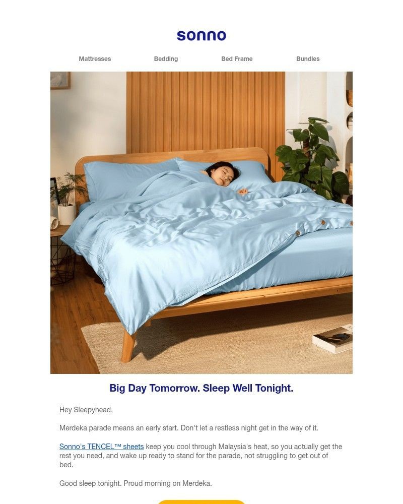 Screenshot of email sent to a Sonno Newsletter subscriber