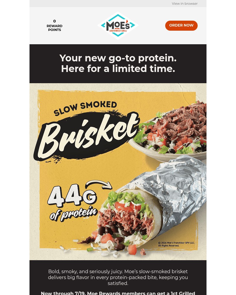 Screenshot of email sent to a Moe’s Southwest Grill Registered user