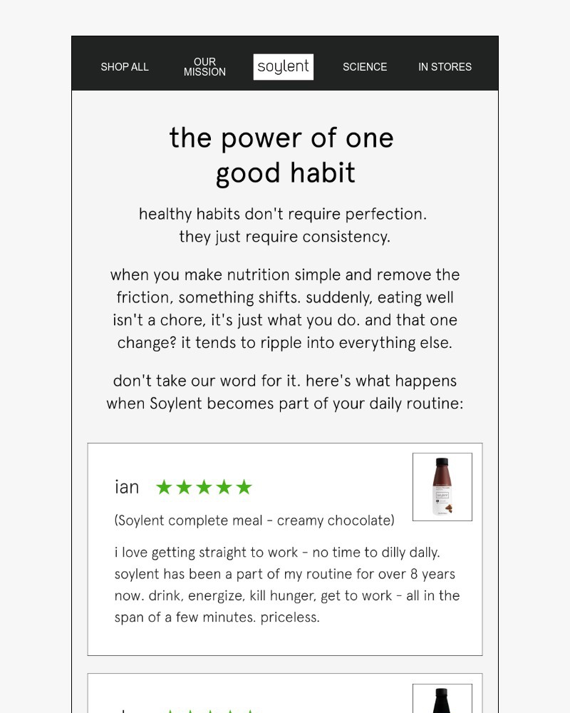 Screenshot of email sent to a Soylent Newsletter subscriber