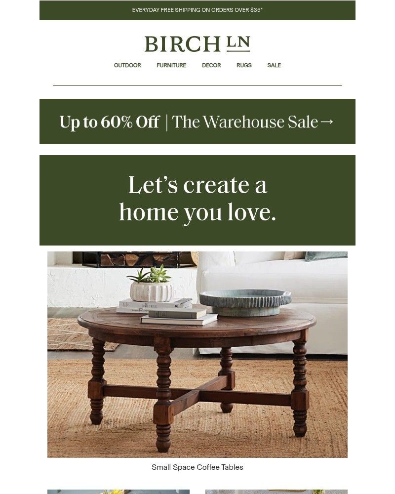 Screenshot of email sent to a Birch Lane Newsletter subscriber