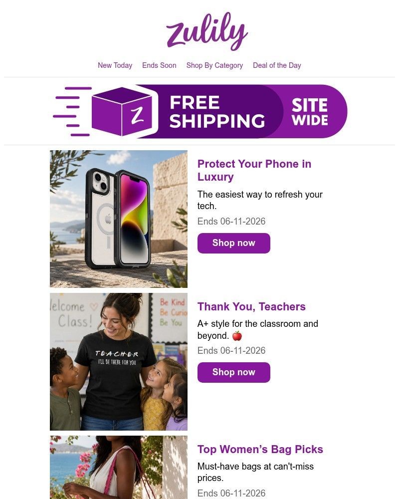 Screenshot of email sent to a Zulily Registered user
