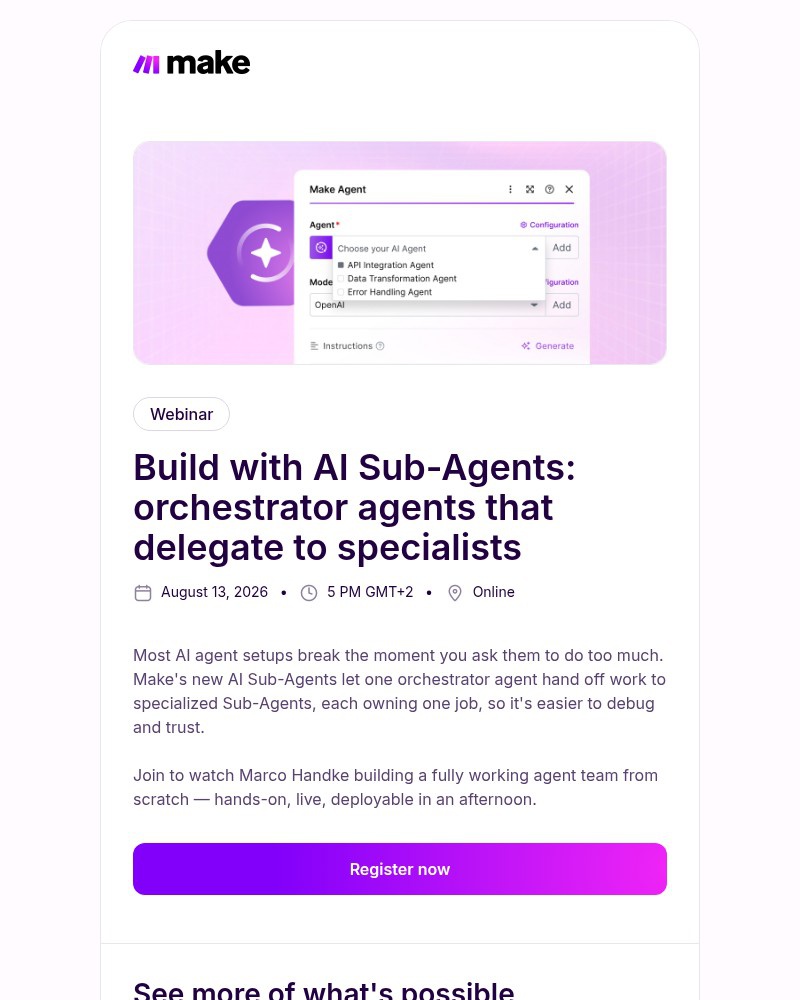 Screenshot of email sent to a Make Trial user