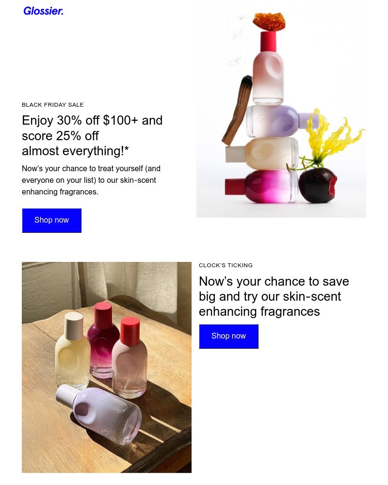 Screenshot of email sent to a Glossier Newsletter subscriber
