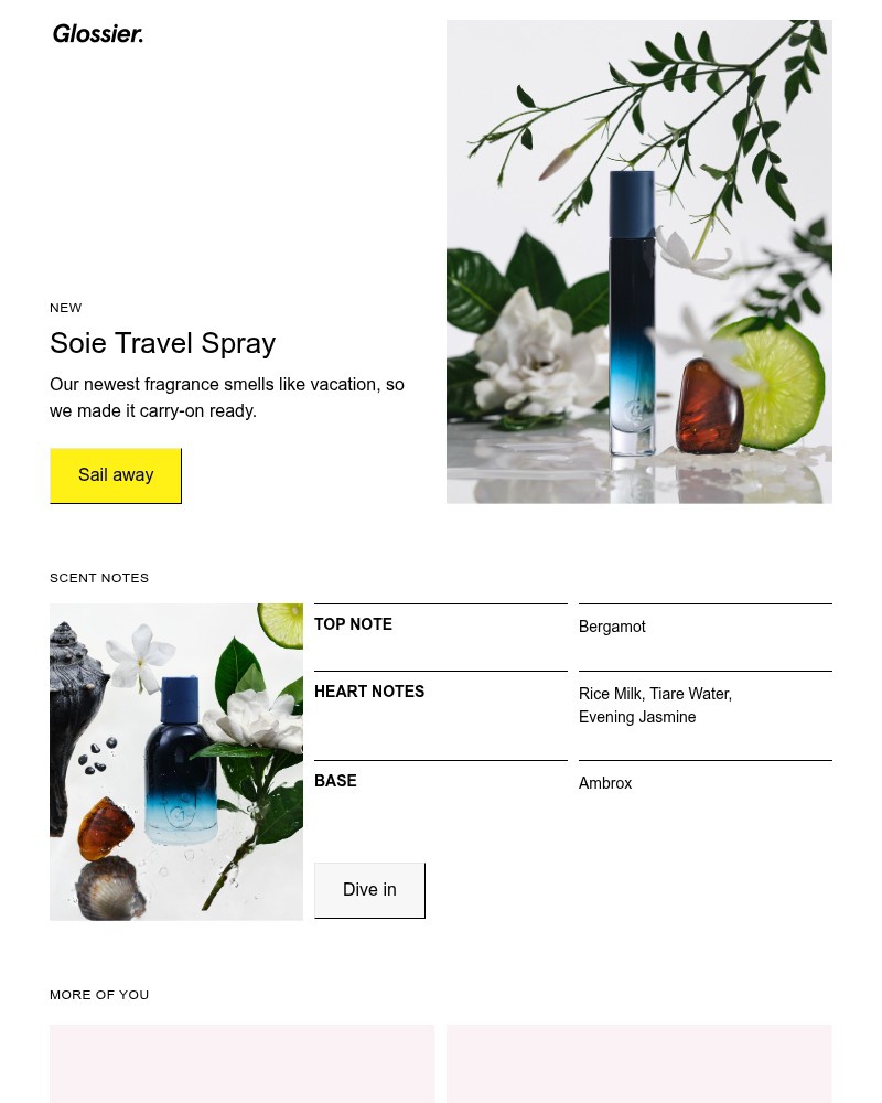Screenshot of email sent to a Glossier Newsletter subscriber