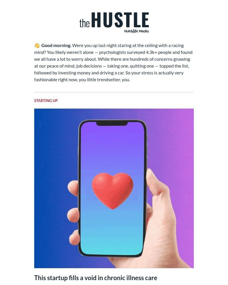 Screenshot of email sent to a The Hustle Newsletter subscriber