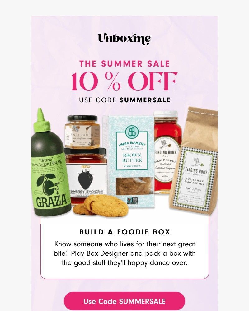 Screenshot of email sent to a Unboxme Newsletter subscriber