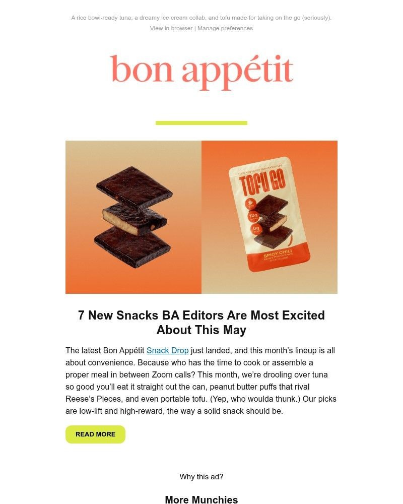 Screenshot of email sent to a Bon Appétit Newsletter subscriber