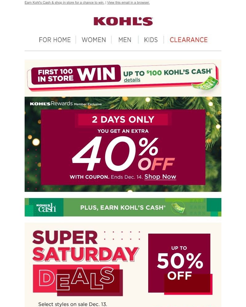 Screenshot of email sent to a Kohls Registered user