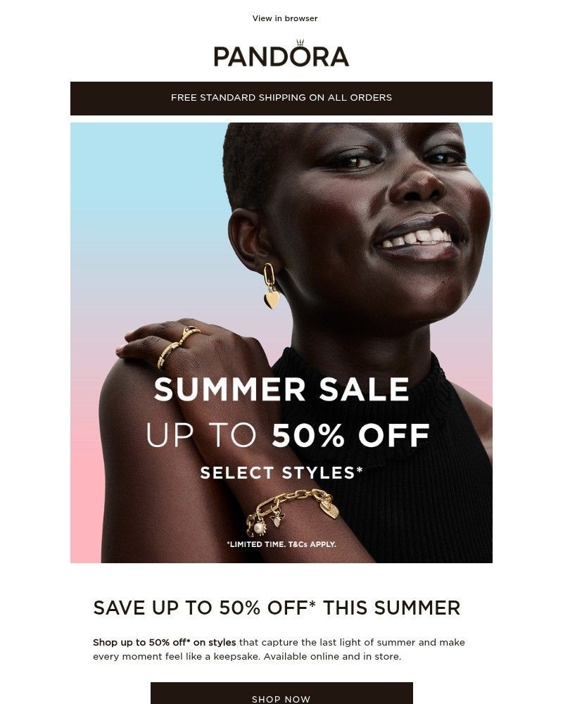 Screenshot of email sent to a Pandora Newsletter subscriber