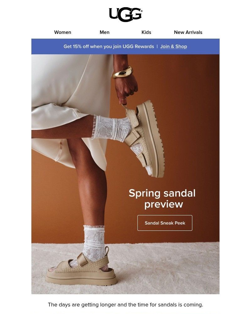 Screenshot of email sent to a UGG Newsletter subscriber