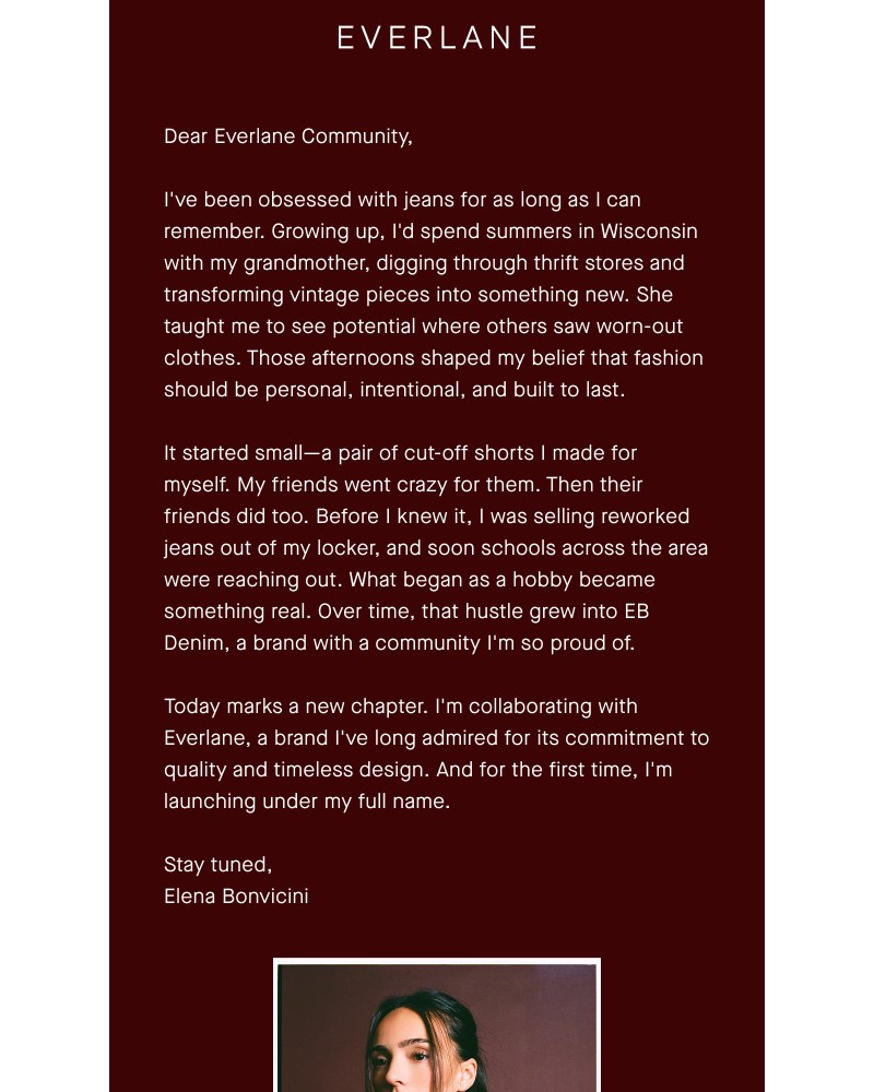 Screenshot of email sent to a Everlane Registered user