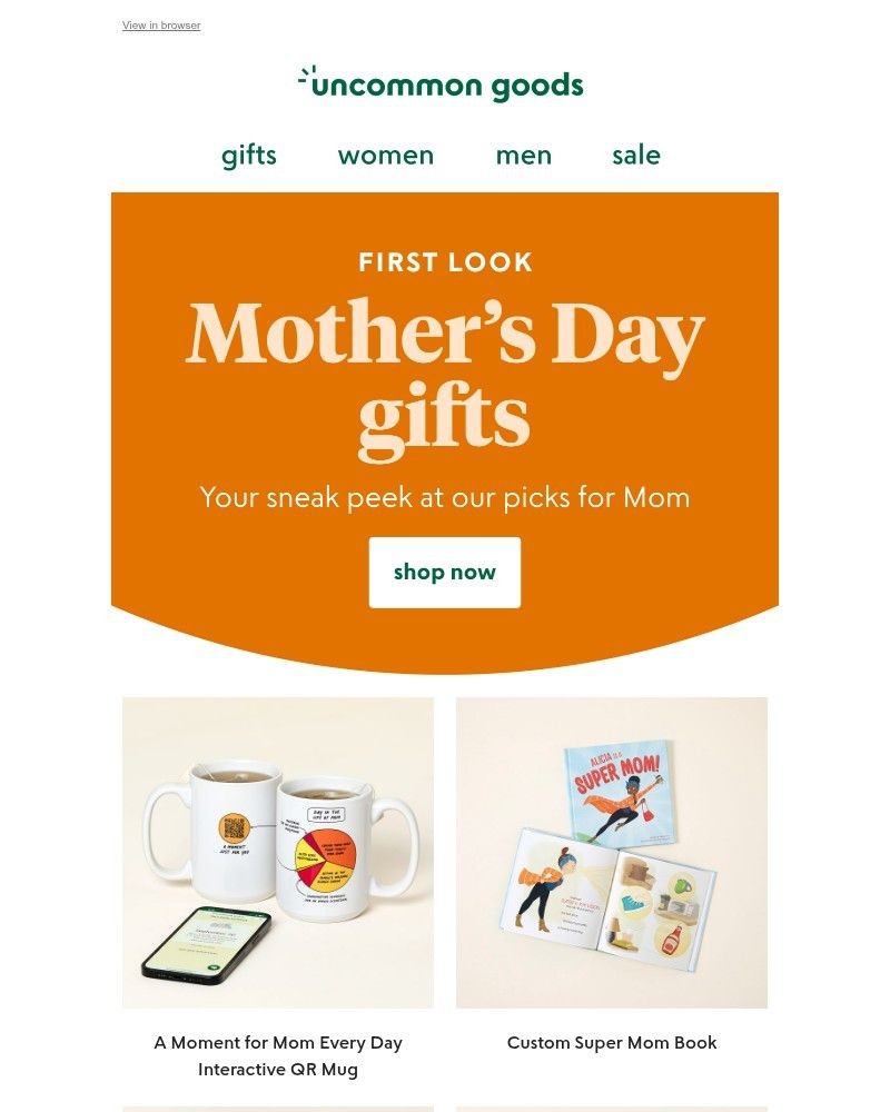 Screenshot of email sent to a UncommonGoods Newsletter subscriber