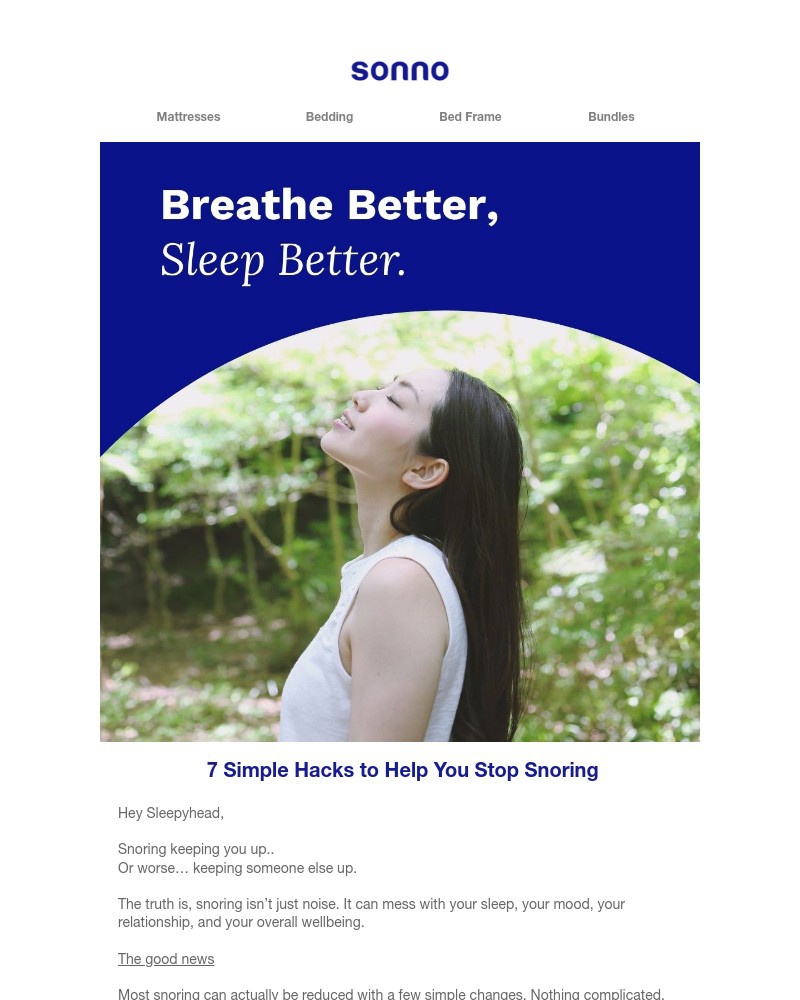 Screenshot of email sent to a Sonno Newsletter subscriber