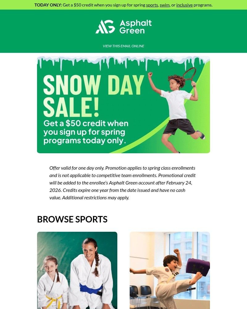 Screenshot of email sent to a Asphalt Green Newsletter subscriber