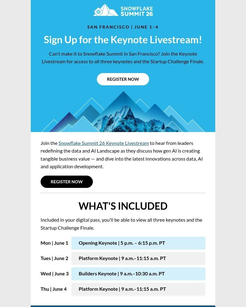 Screenshot of email sent to a Snowflake Newsletter subscriber
