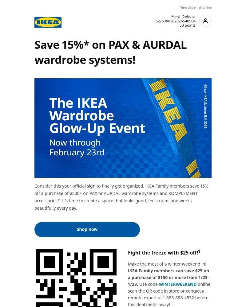 Screenshot of email sent to a Ikea Registered user