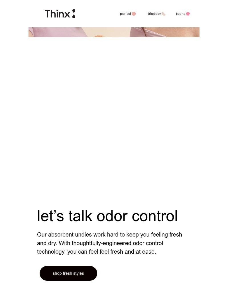Screenshot of email sent to a Thinx Newsletter subscriber