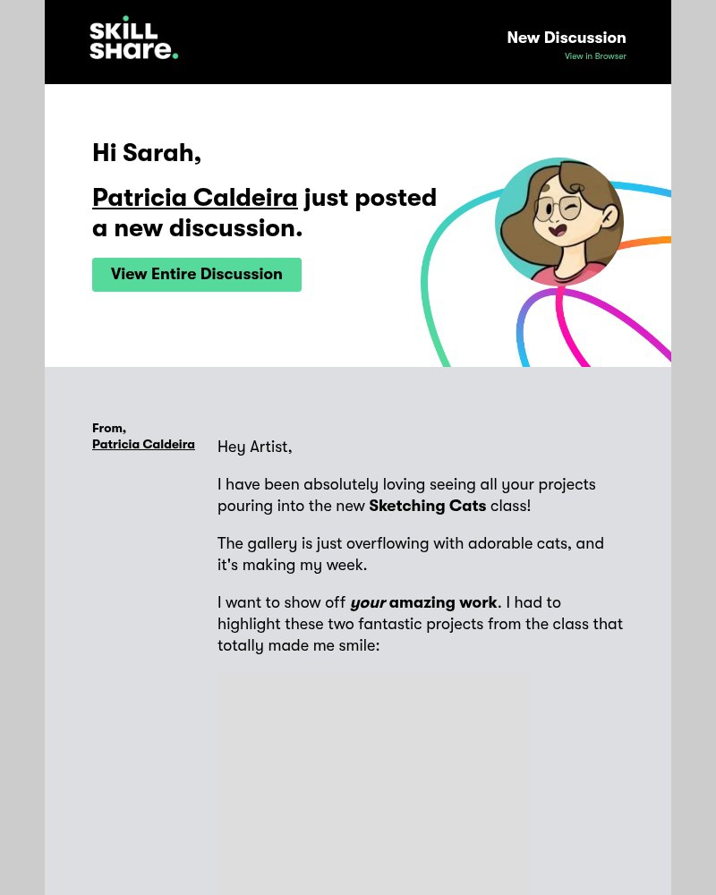 Screenshot of email sent to a Skillshare Registered user