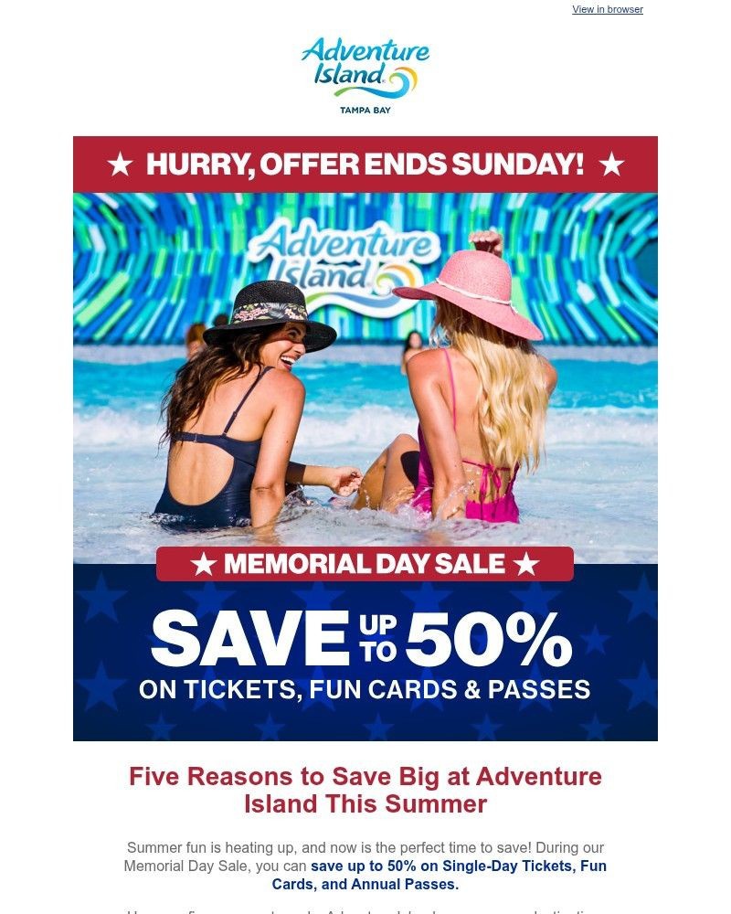 Screenshot of email sent to a Busch Gardens Newsletter subscriber