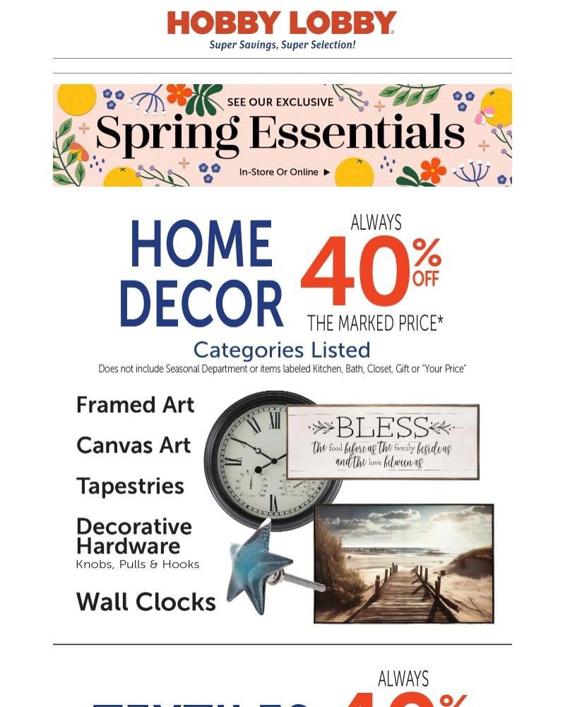 Screenshot of email sent to a Hobby Lobby Newsletter subscriber