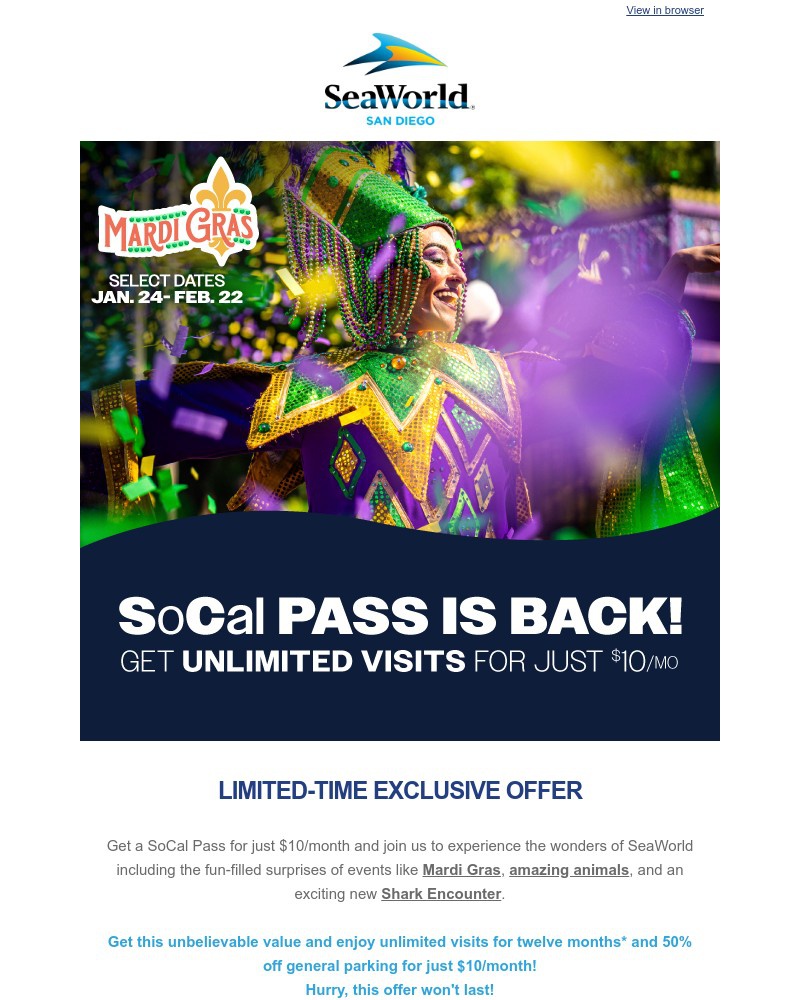 Screenshot of email sent to a Sea World Newsletter subscriber