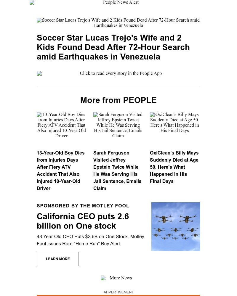 Screenshot of email sent to a People Newsletter subscriber