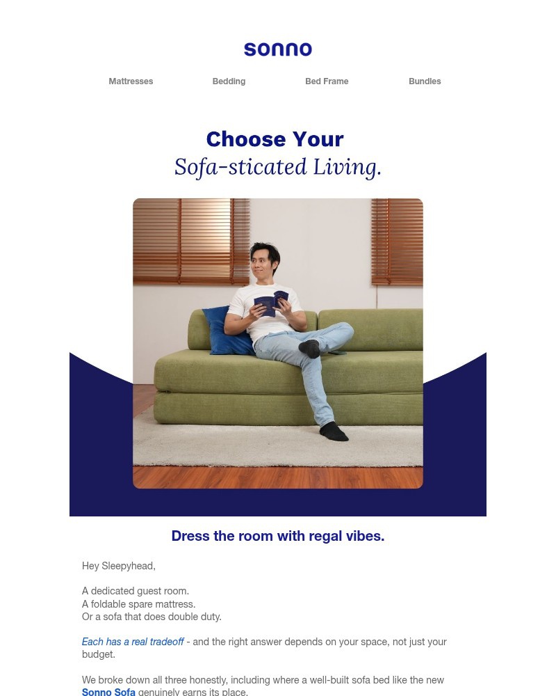 Screenshot of email sent to a Sonno Newsletter subscriber