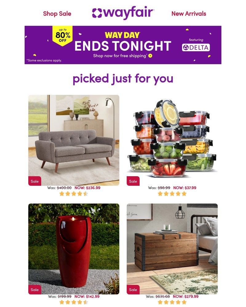 Screenshot of email sent to a Wayfair Newsletter subscriber