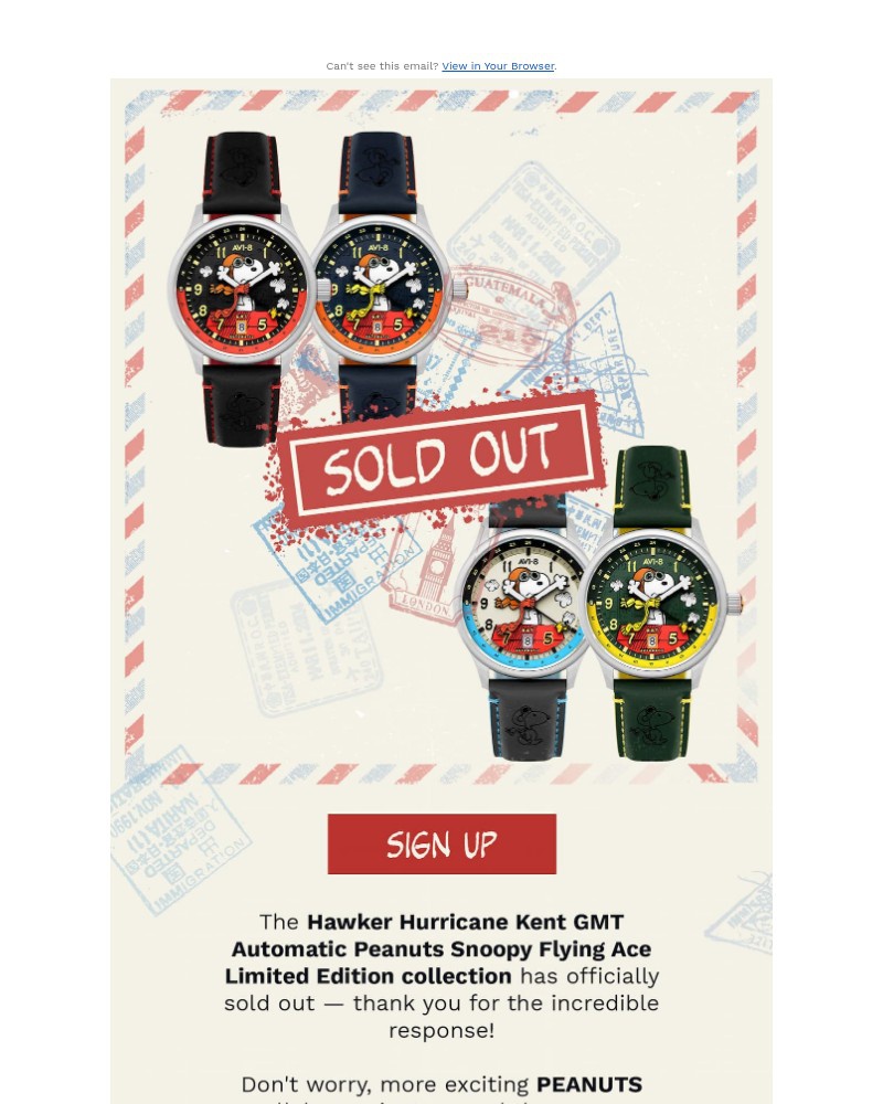 Screenshot of email with subject /media/emails/sold-out-snoopy-flying-ace-has-taken-off-dfa6b2-cropped-6d9008f6.jpg