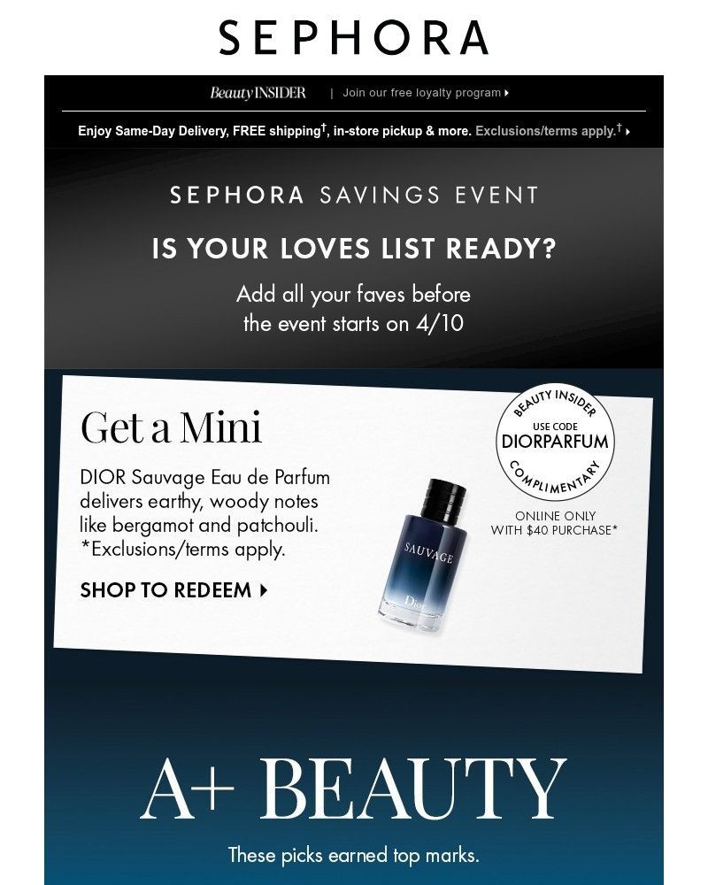 Screenshot of email sent to a Sephora Newsletter subscriber