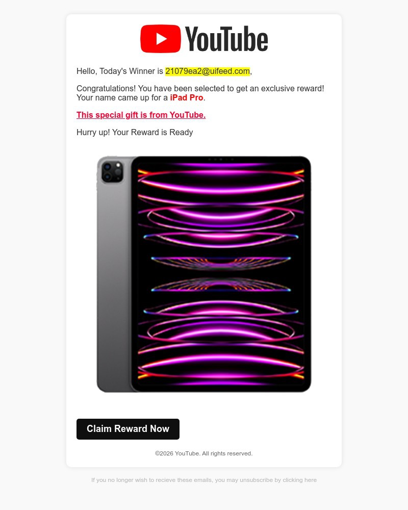 Screenshot of email with subject /media/emails/someone-just-won-an-ipad-pro-its-you-4e3bf5-cropped-78e6b50d.jpg