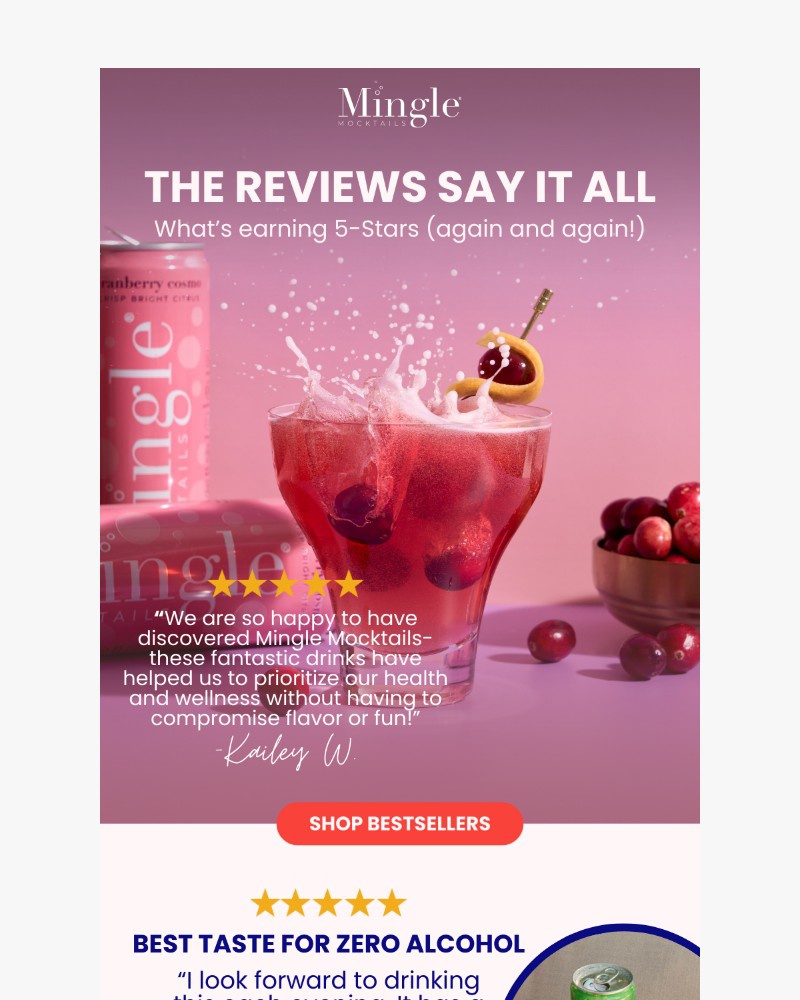 Screenshot of email sent to a Mingle Mocktails Newsletter subscriber