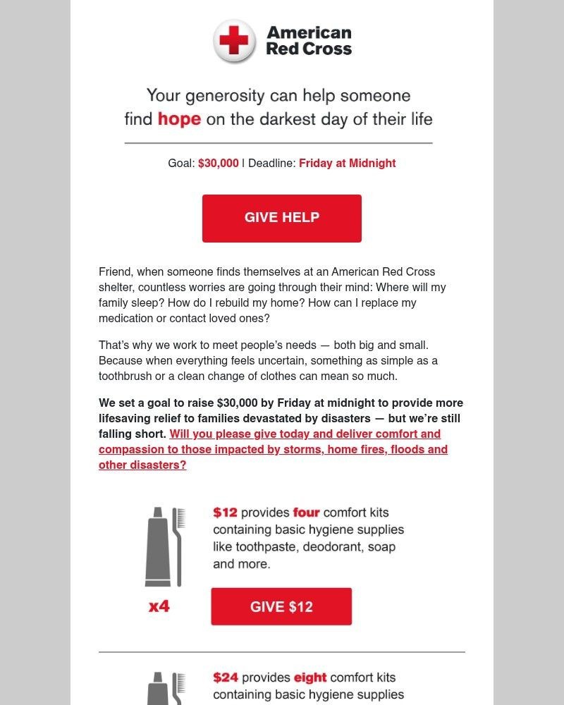 Screenshot of email sent to a American Red Cross Newsletter subscriber