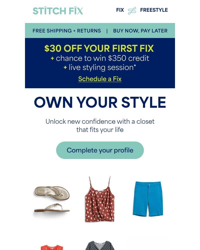 Screenshot of email sent to a Stitch Fix Cart abandoner