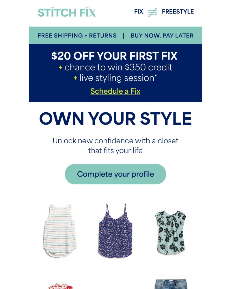 Screenshot of email sent to a Stitch Fix Cart abandoner