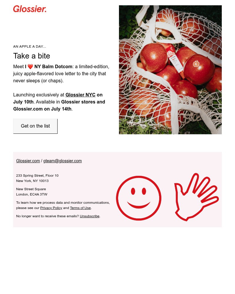 Screenshot of email sent to a Glossier Newsletter subscriber