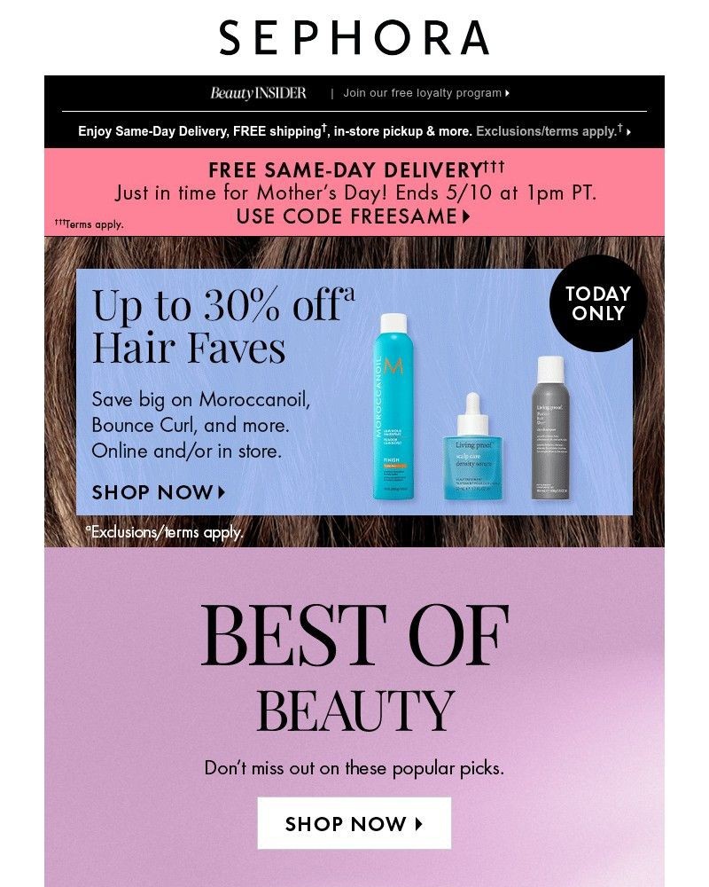 Screenshot of email sent to a Sephora Newsletter subscriber