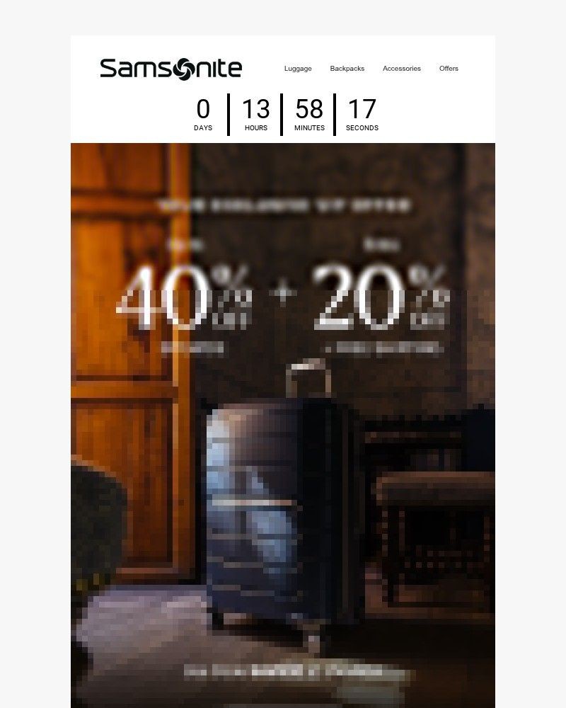 Screenshot of email sent to a Samsonite Newsletter subscriber