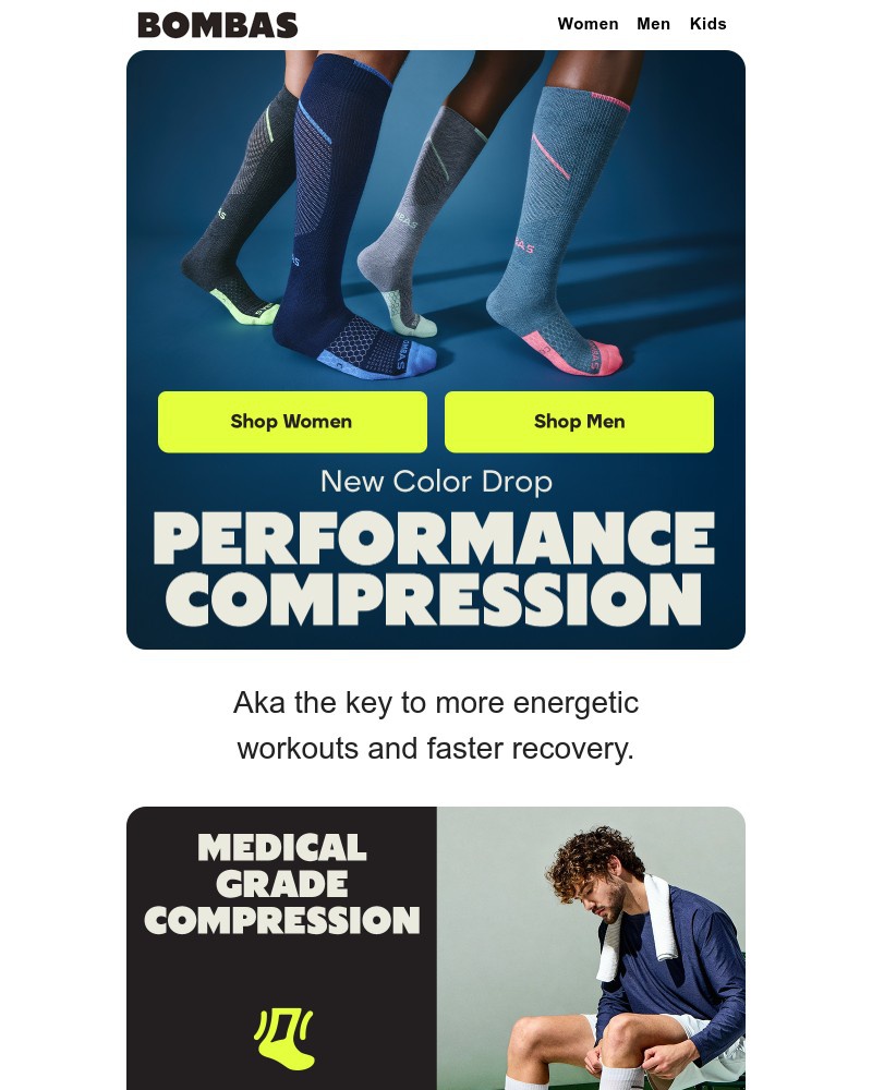 Screenshot of email sent to a Bombas Newsletter subscriber